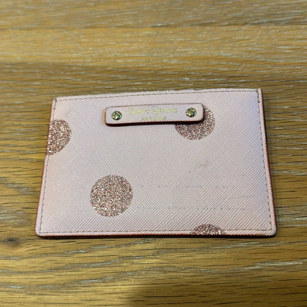 Kate Spade New York Graham Haven Lane Pink Glitter Dot Slim Card Case Wallet